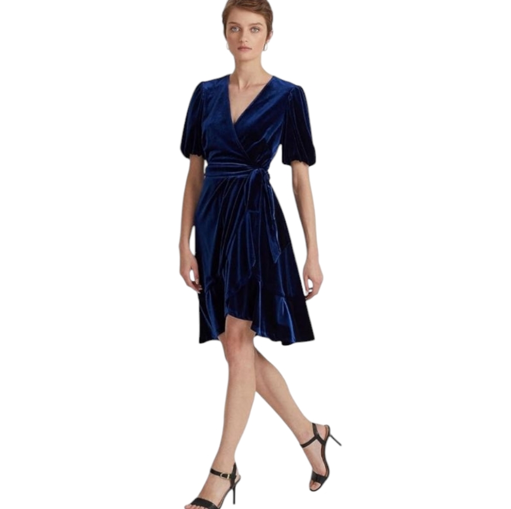 RALPH LAUREN Velveteen WRAP DRESS SIZE 0 NWT